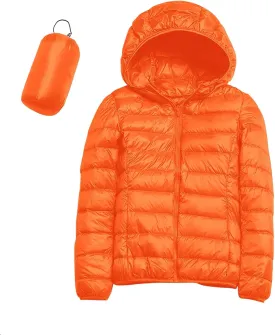 Womens Puffer Jacket Packable Down Jackets Winter Warm Lightweight Short Down Coat Full Zip Hooded Slim Fit Outwear