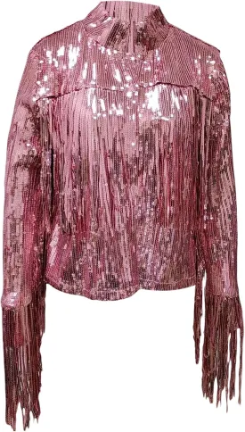 Women's Sequin Party Jackets Sparkly Long Sleeve Open Front Tassel Jackets Blazers Clubwear