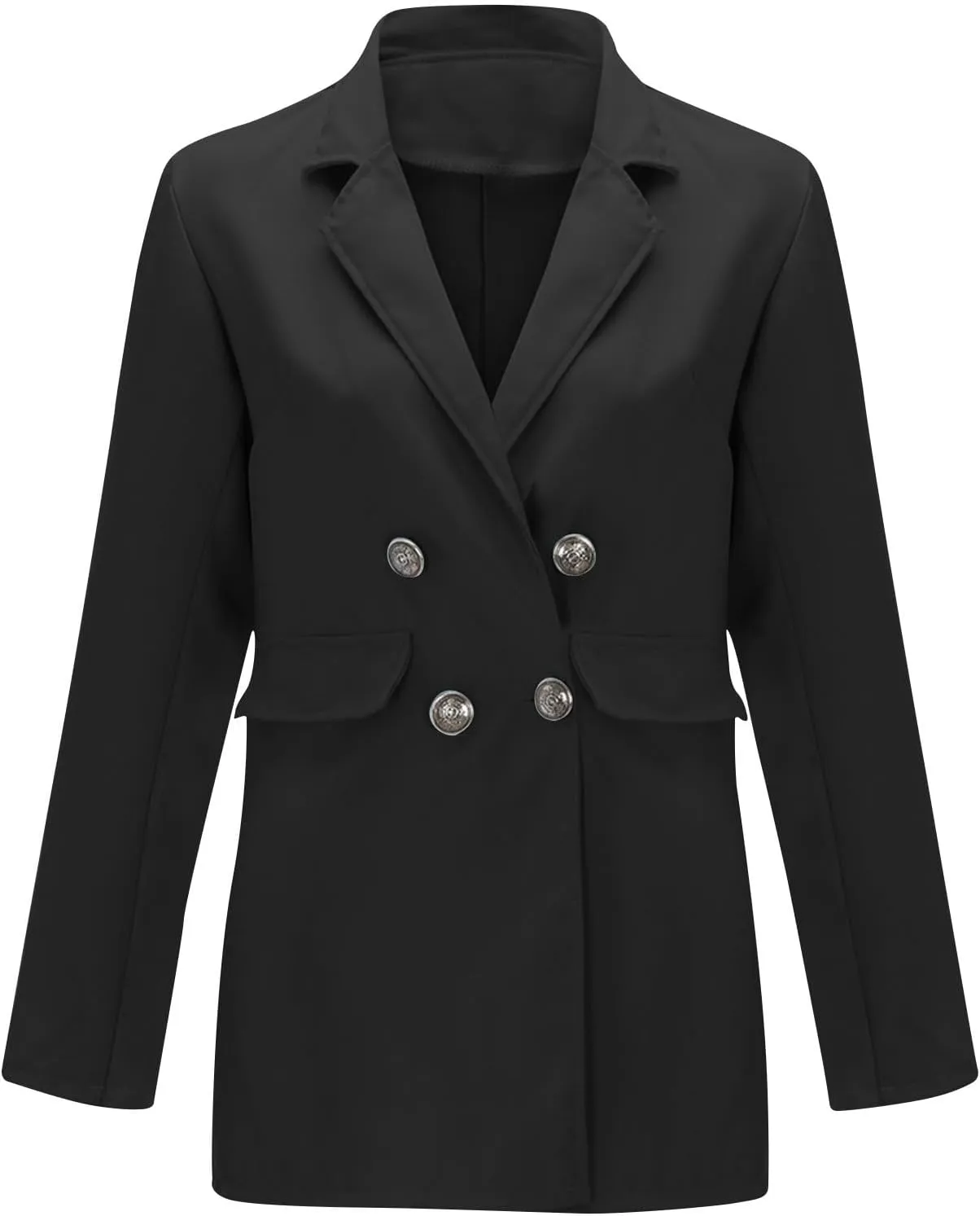 Womens Solid Color Casual Long Sleeve Lapel Double Breasted Open Front Blazer Jacket Lady Business Work Suit Jacket