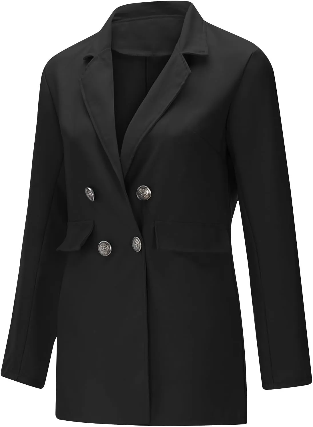 Womens Solid Color Casual Long Sleeve Lapel Double Breasted Open Front Blazer Jacket Lady Business Work Suit Jacket