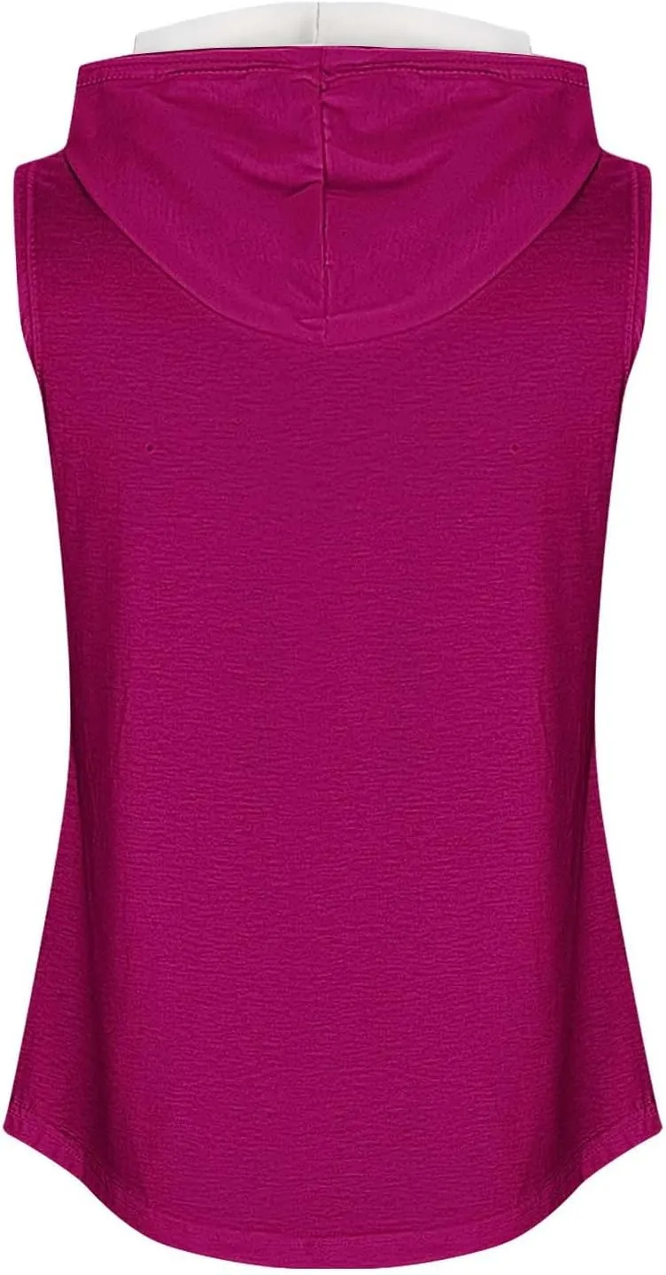 Womens Workout Hooded Tank Tops Drawstring Loose Fit Running Gym Sleeveless Hoodie Tee Shirts 2025 Summer
