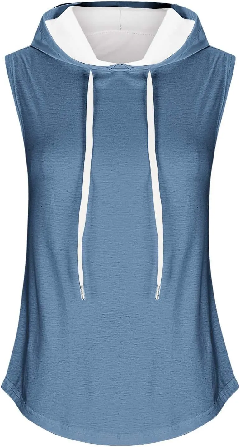 Womens Workout Hooded Tank Tops Drawstring Loose Fit Running Gym Sleeveless Hoodie Tee Shirts 2025 Summer