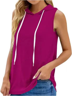 Womens Workout Hooded Tank Tops Drawstring Loose Fit Running Gym Sleeveless Hoodie Tee Shirts 2025 Summer