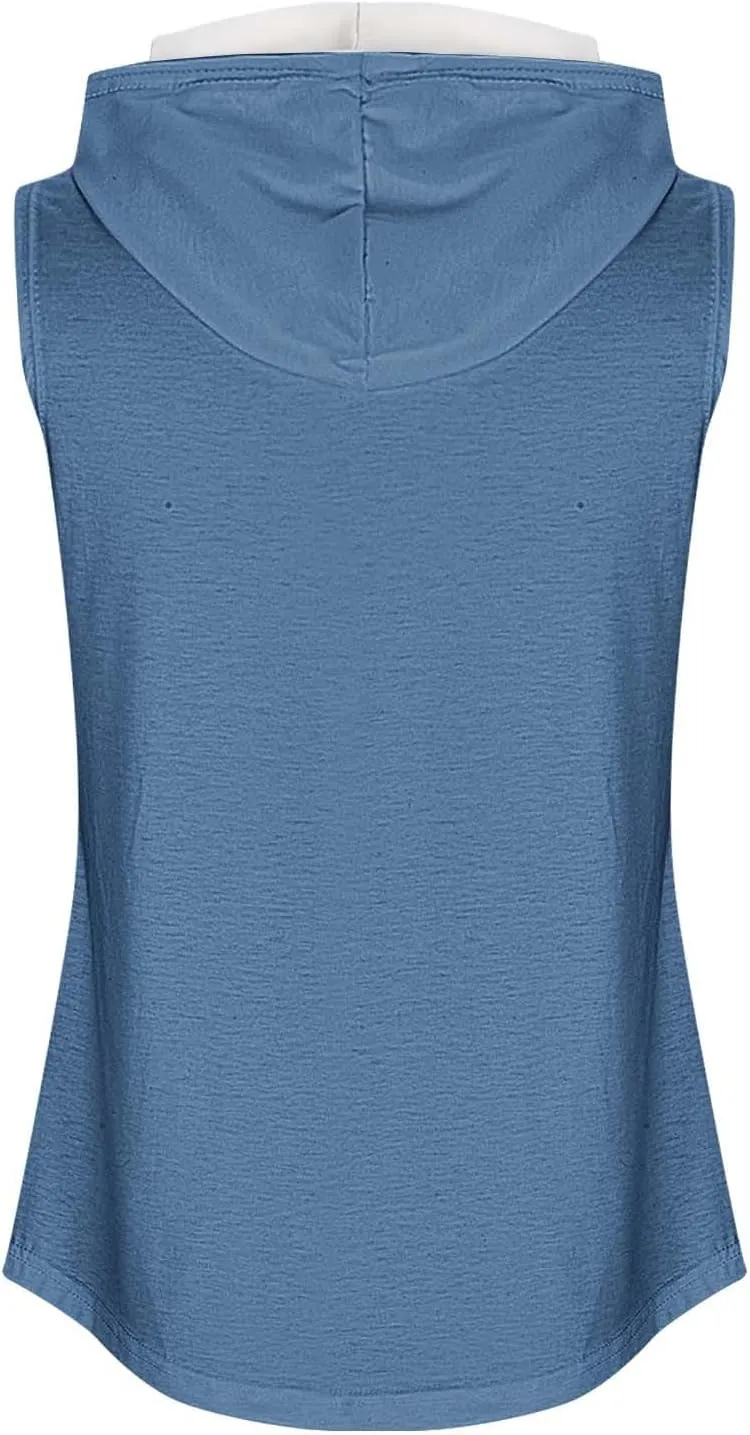 Womens Workout Hooded Tank Tops Drawstring Loose Fit Running Gym Sleeveless Hoodie Tee Shirts 2025 Summer