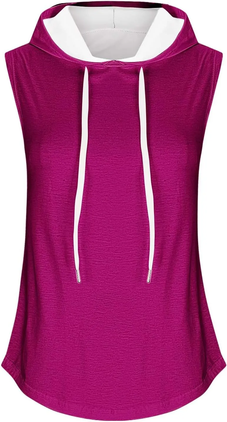 Womens Workout Hooded Tank Tops Drawstring Loose Fit Running Gym Sleeveless Hoodie Tee Shirts 2025 Summer