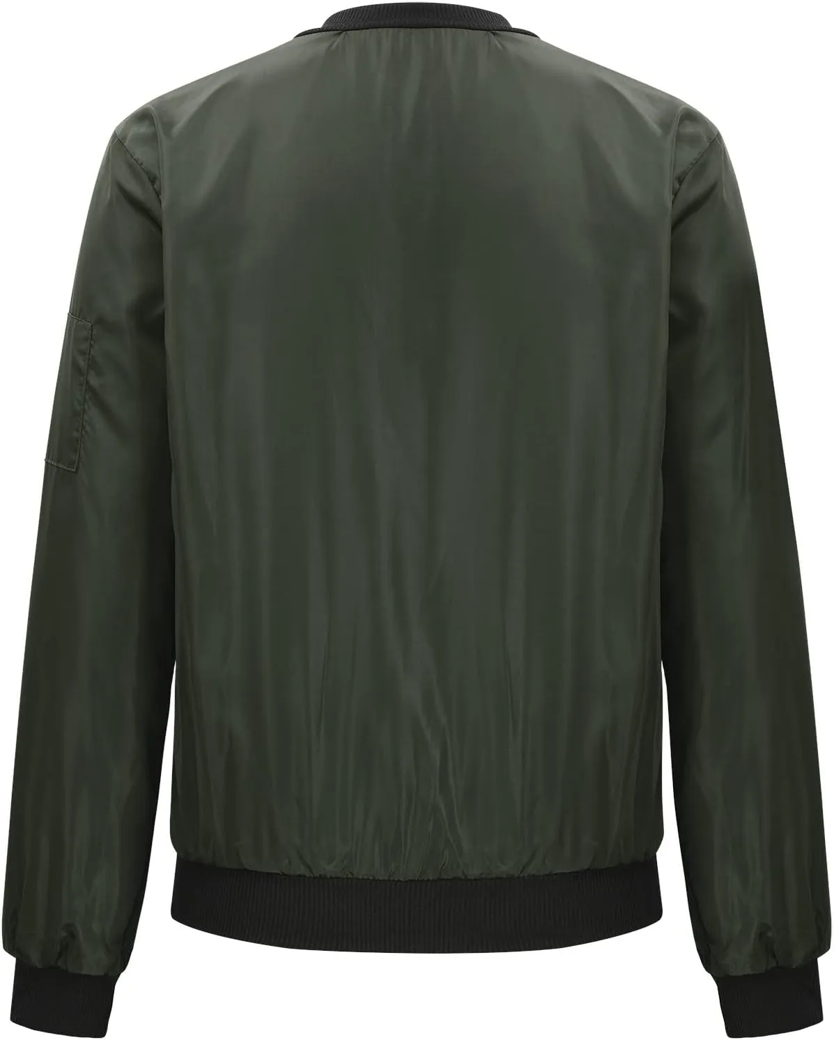 Womens Zipper Bomber Jacket Without Hood Casual Windbreaker Flight Coat Zip Up Textured Jacket with Pocket