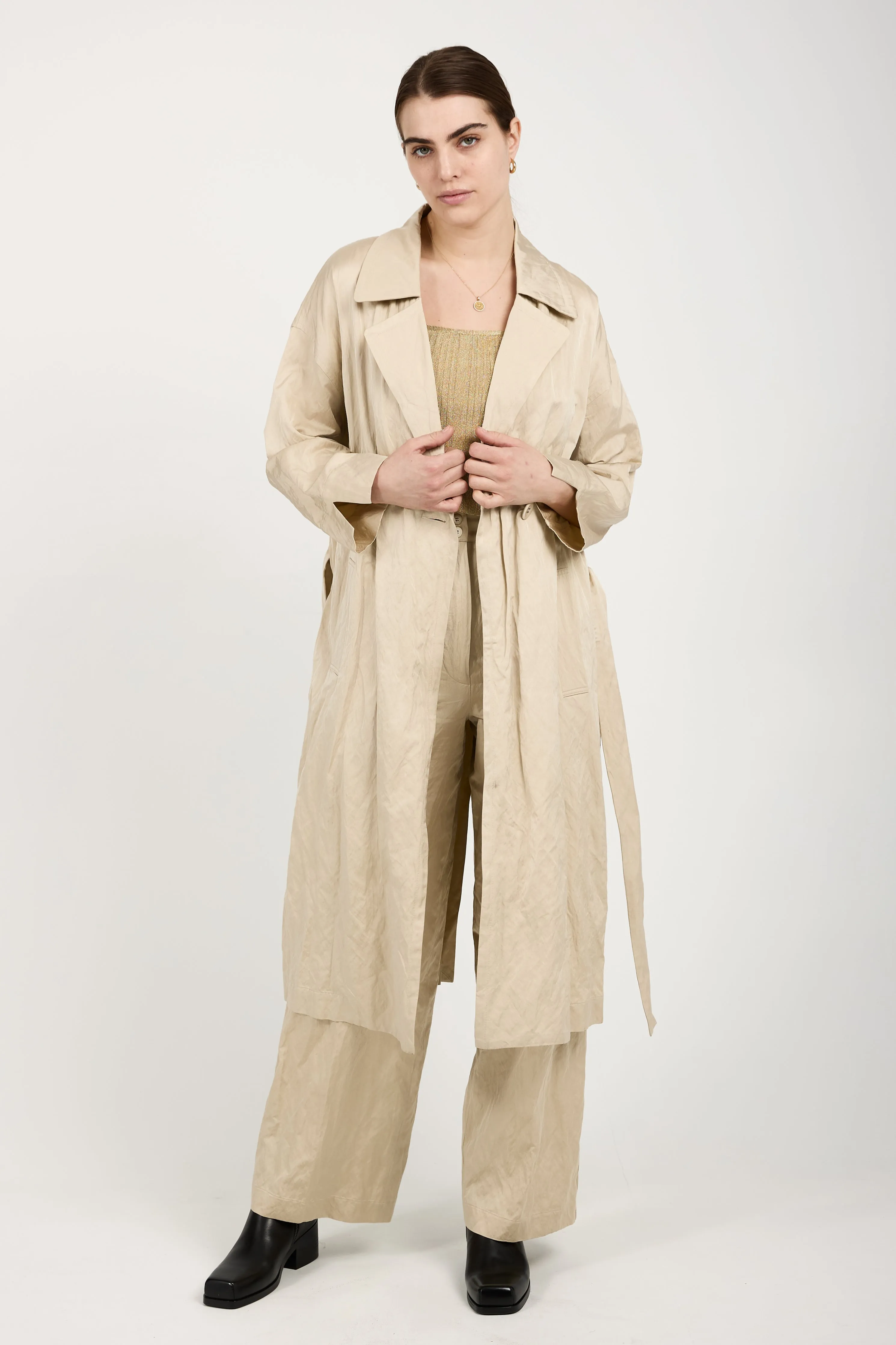 Woven Trench Coat in Beige