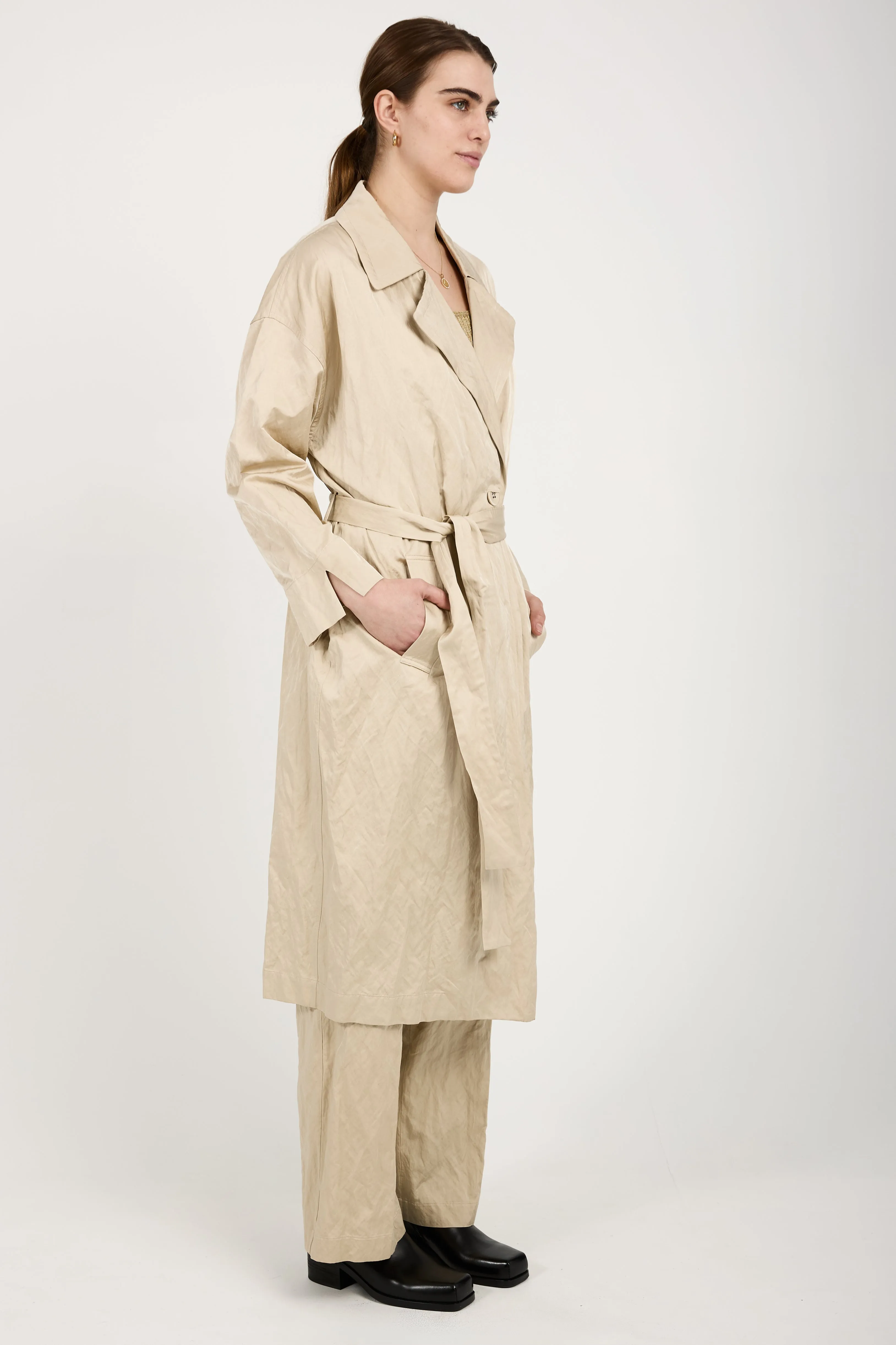 Woven Trench Coat in Beige