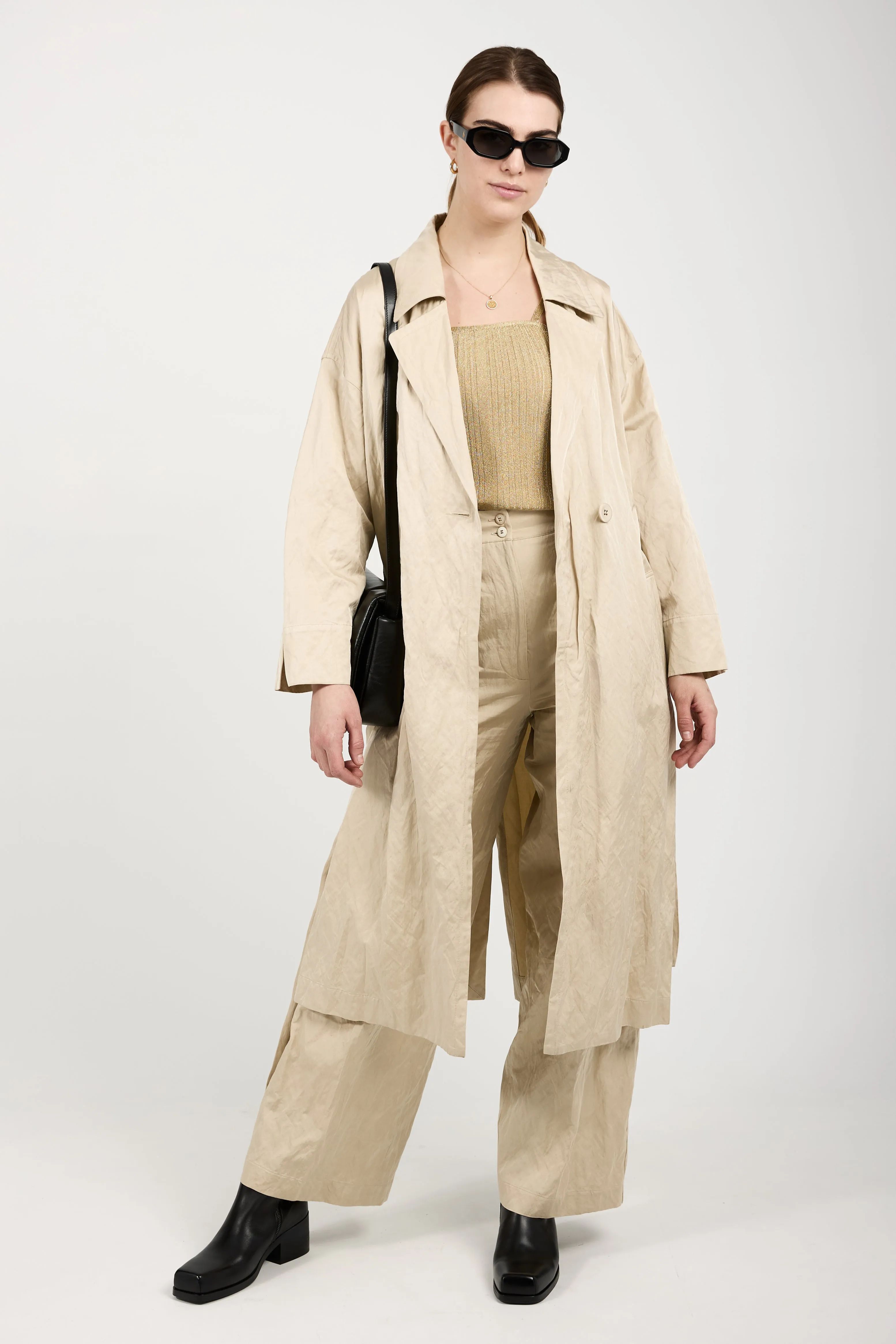 Woven Trench Coat in Beige