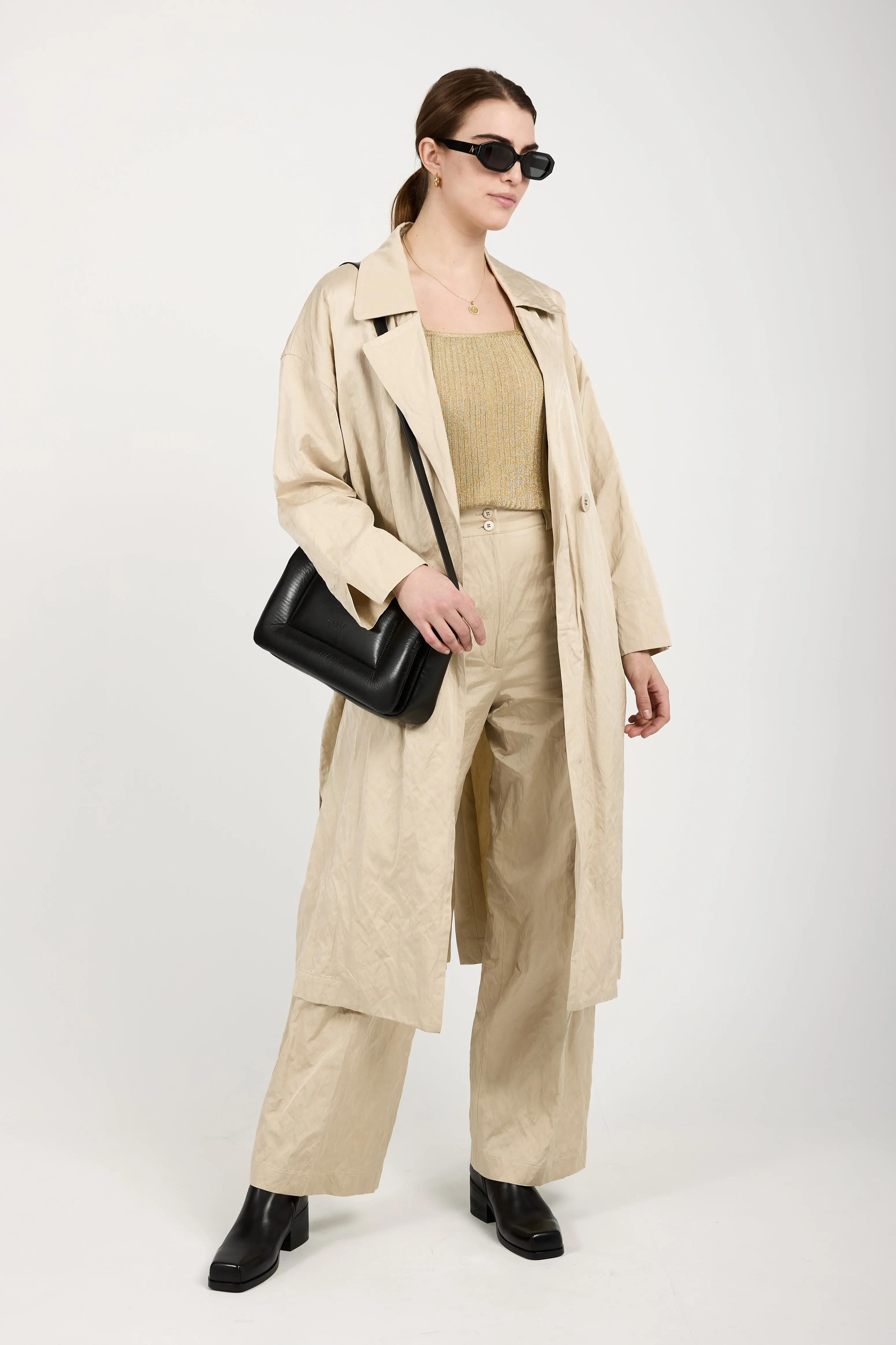 Woven Trench Coat in Beige