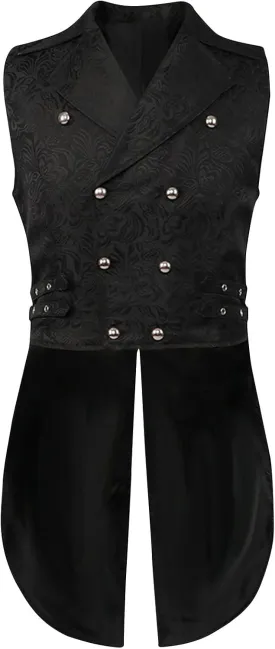 XUNRYAN Mens Steampunk Vests Tailcoat Jacket Sleeveless Medieval Gothic Victorian Trench Coat Long Uniform Halloween Costume